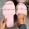 Fashion Crystal Decor Fluffy Home Slippers for Women Autumn Winter Soft Warm Plush Indoor Slippers Woman Non Slip Cozy Faux Fur Slides