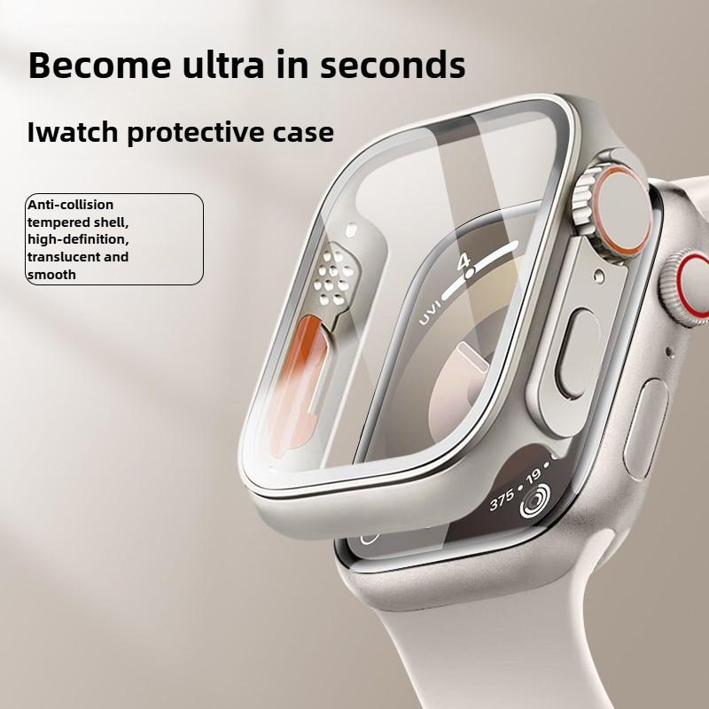 Стекло + чехол для Apple Watch, переход на Ultra iWatch Series 4, 5, 6, 7, 8, 9, 45 мм, 41 мм, 44 мм, 40 мм, защитная крышка для экрана, обновление до Ultra