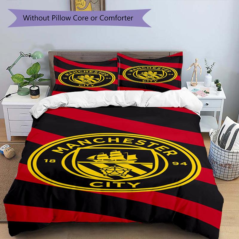 Manchester City F.C Printed Pattern Duvet Cover Set – includes 1 duvet cover and 2 matching pillowcases Bedroom decor Christmas gifts