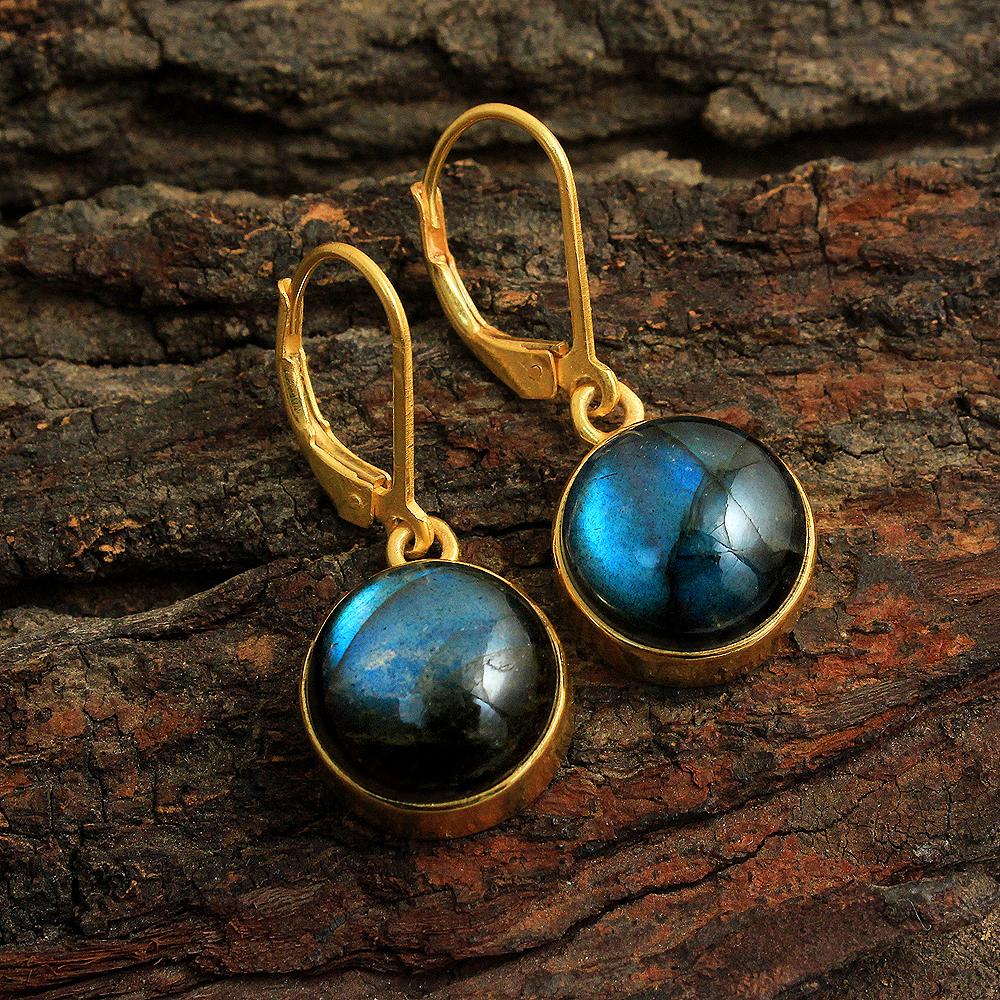 Позолоченные серьги с лабрадором, серебро 925 пробы, ювелирные изделия ручной работы