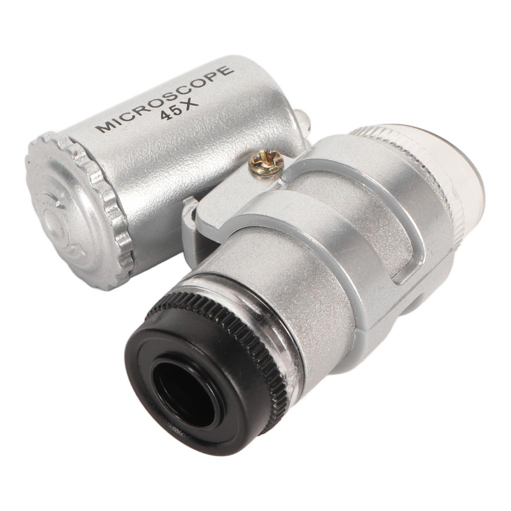 45X Mini Pocket Microscope Adjustable Portable Magnifying Glass with 2 LED Lights for Jewelry