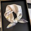 Women's Beige Silk Scarf - 53cm Korean Style Printed Square, 100% Mulberry Silk for Spring/Summer