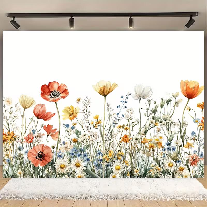 2D Flat Watercolor Wildflower Backdrop for Home Decor & Photo Booth