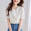 Женская рубашка из хлопка, приятная для кожи, летняя, новая, темпераментная, элегантная, с французскими рукавами-фонариками, кружевная, с короткими рукавами для женщин