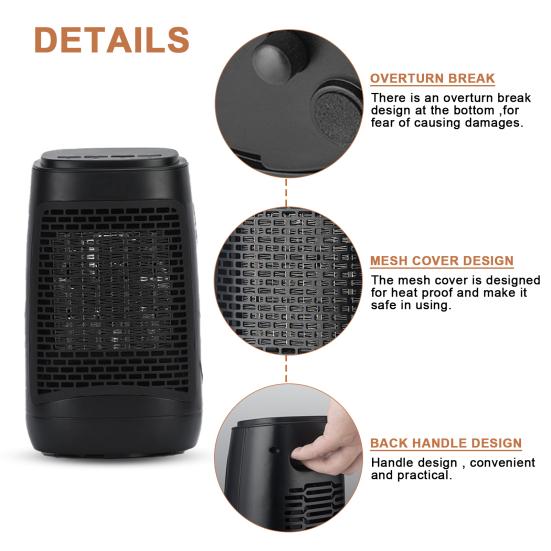 Портативный обогреватель 1500 Вт, быстрый нагрев, 3 режима нагрева, домашний электрический керамический обогреватель для ванной комнаты, спальни, гостиной