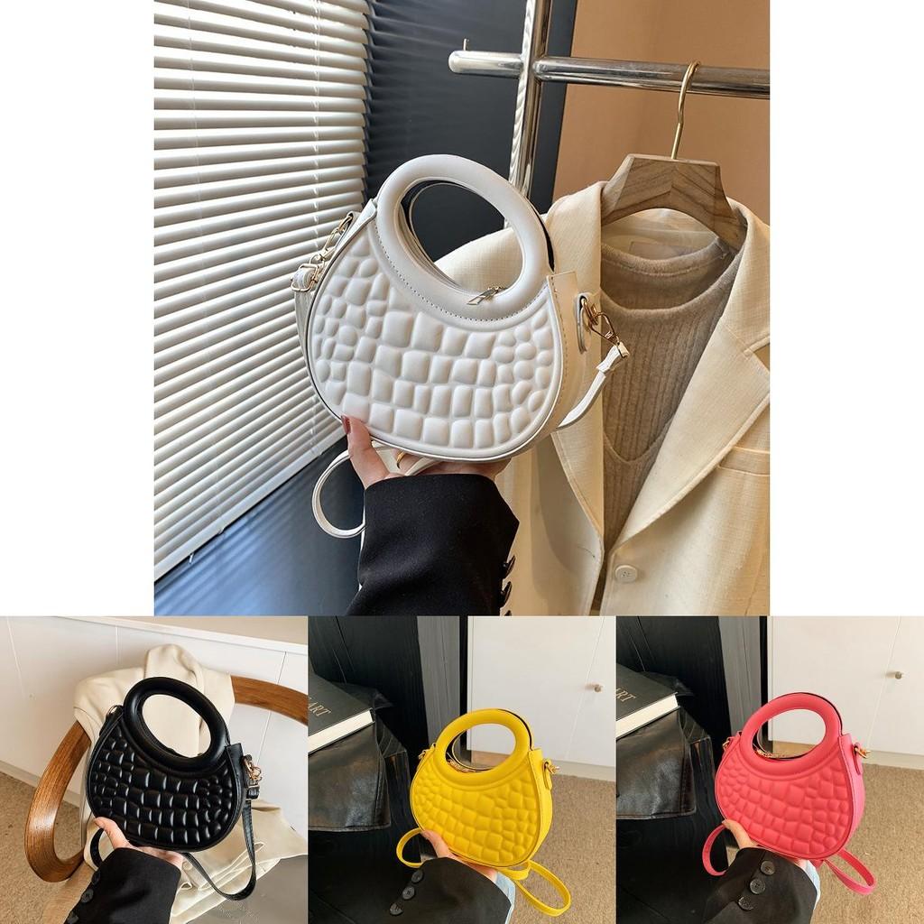 Stylish Vintage Handheld Bag For Women Trendy Casual Crossbody Purse New Moon Shape In Black Yellow Pink White