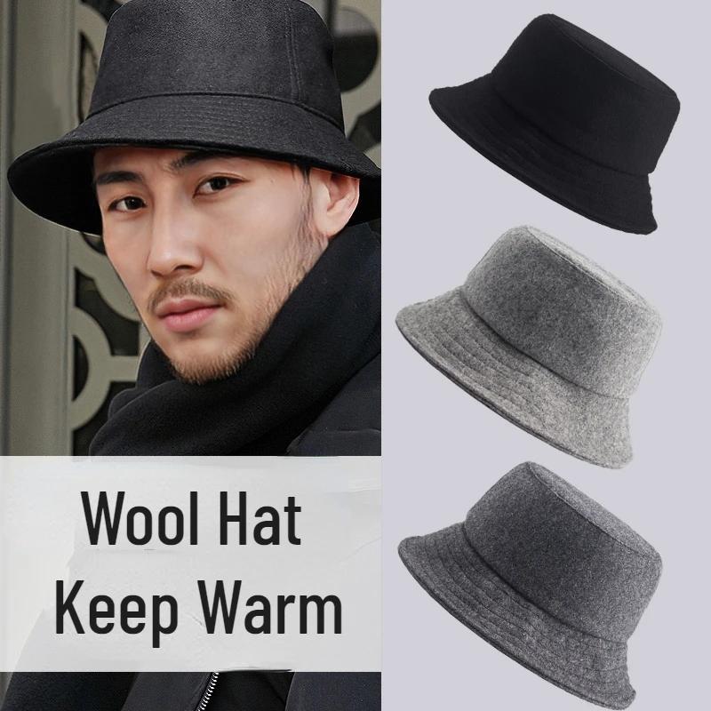Winter Wool Bucket Hat for Men Women Warm Unsex Fisherman Hat Big Brim Fashion Designer Solid Color Big Brim Face Smaller