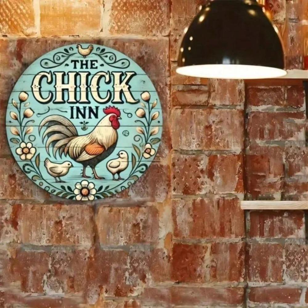 Винтажная жестяная табличка Металлическое настенное искусство Декор Chicken Inn Бар Ретро Плакета 7,8x7,8 дюйма Водонепроницаемая Для домашнего бара Кафе Мужская берлога Подарок