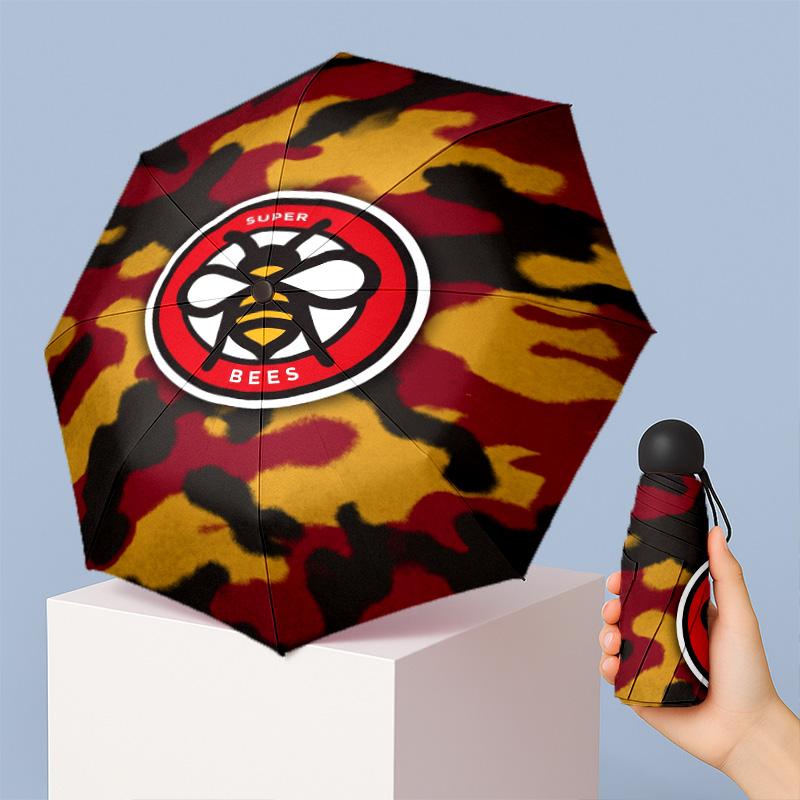 Brentford Football Pattern Printed Mini 5 Folds 8 Ribs Compact Umbrella Windproof Waterproof Lightweight Portable Folding