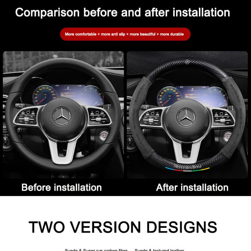 Для рулевого колеса Mercedes AMG CLA GLC GLK A B C E S Class W212 W213 W204 W203 W123 W124 Замша Углеродное волокно Интерьер автомобиля