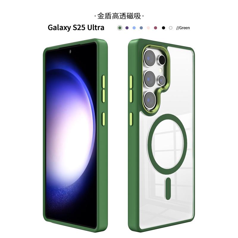 Подходит для Samsung s25 ultra прозрачный магнитный чехол для мобильного телефона, новый простой s24 чехол для мобильного телефона с металлическим каркасом, противоударный.