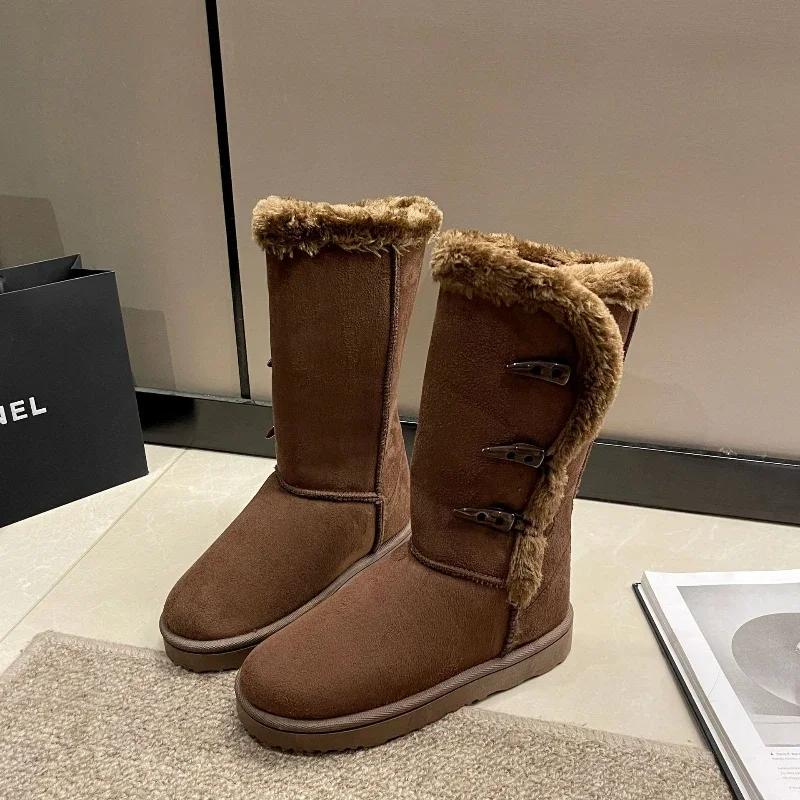 Женская обувь Классические женские зимние ботинки Inter Snow Boots Теплые кожаные меховые сапоги с бархатом Высокие сапоги до колена Зимние кроссовки Botas Mujer