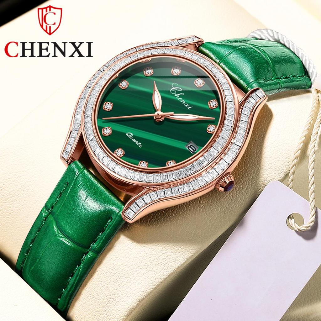 New TOP Brand Luxury Women's Watch With Box Fashion Watch Leather Waterproof Green Watch Women's Quartz Watches