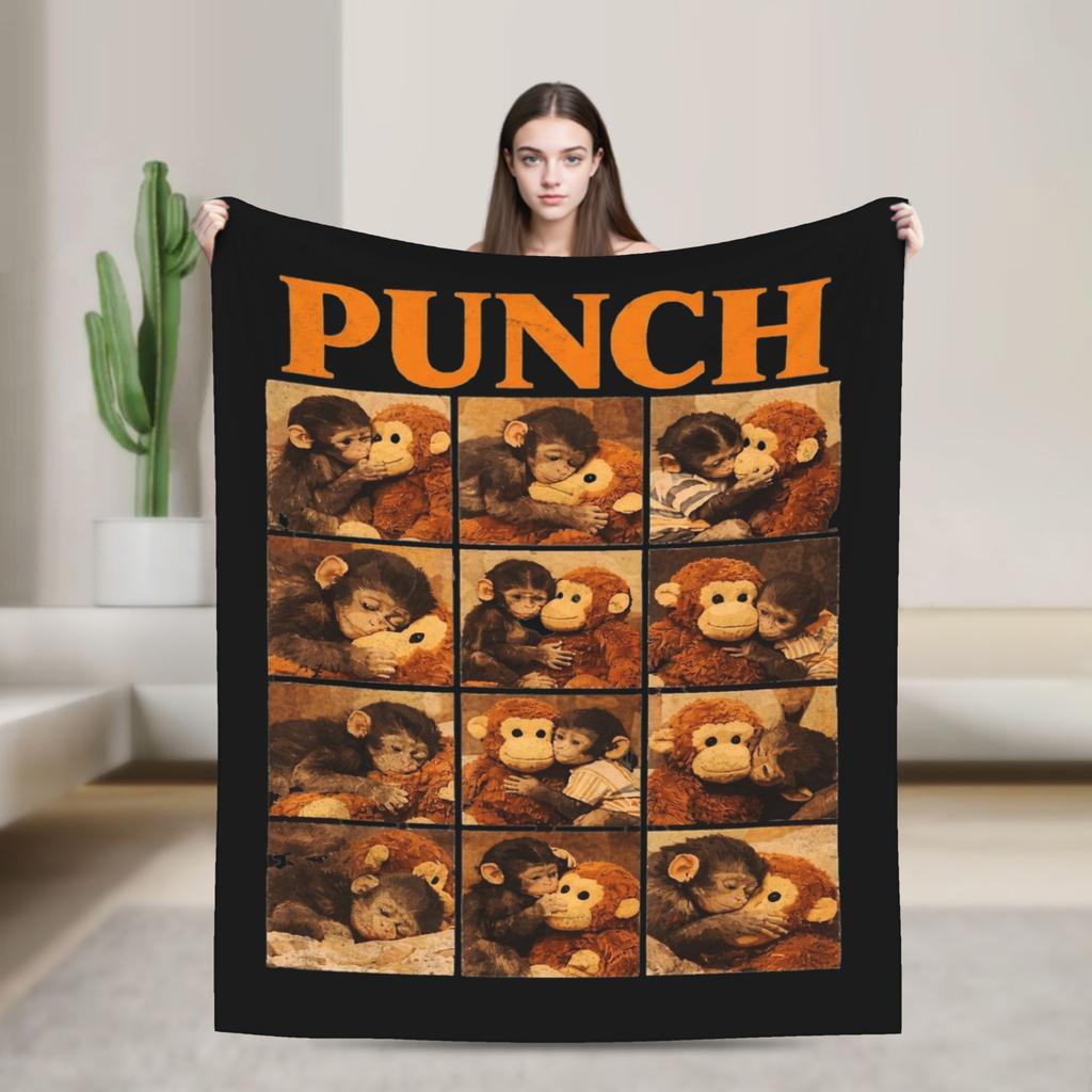 Punch Monkey Cute Blanket Coral Fleece Plush Print Breathable Warm Throw Blanket for Bed Car Bedspread