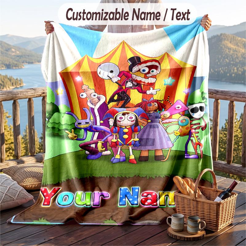 The Amazing Digital Circus Flannel Blanket, Personalized Custom Name Text, Soft Warm Plush Throw Blanket For Gift
