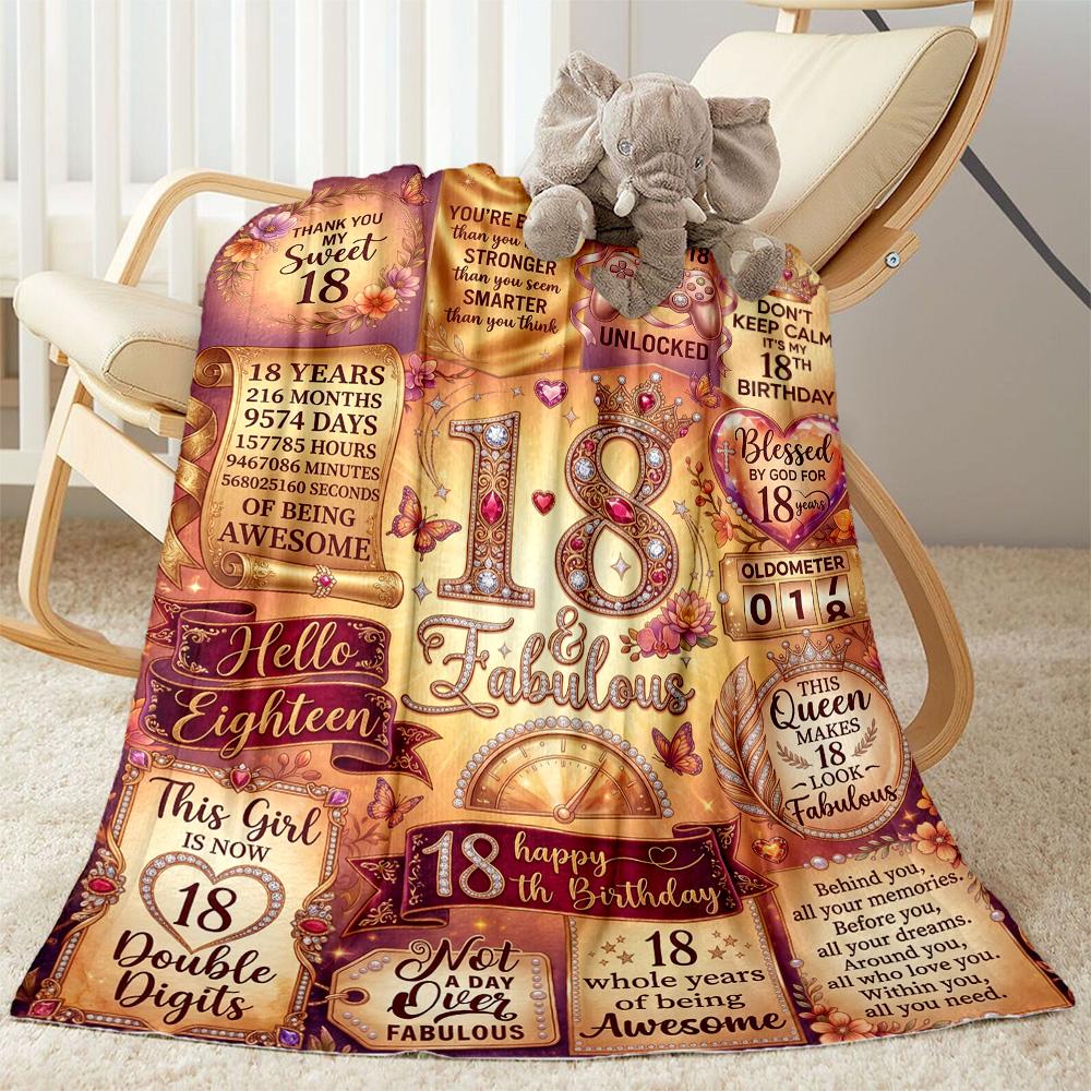 Sweet 18 Celebration Flannel Blanket-Soft and Suitable for Sofas,Beds,Offices,Travel,All Seasons,Great Gift for Holidays and Birthdays.
