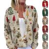 Women's Fashion Long Sleeve Christmas Snowman Snowflake Print Jacket Cardigan