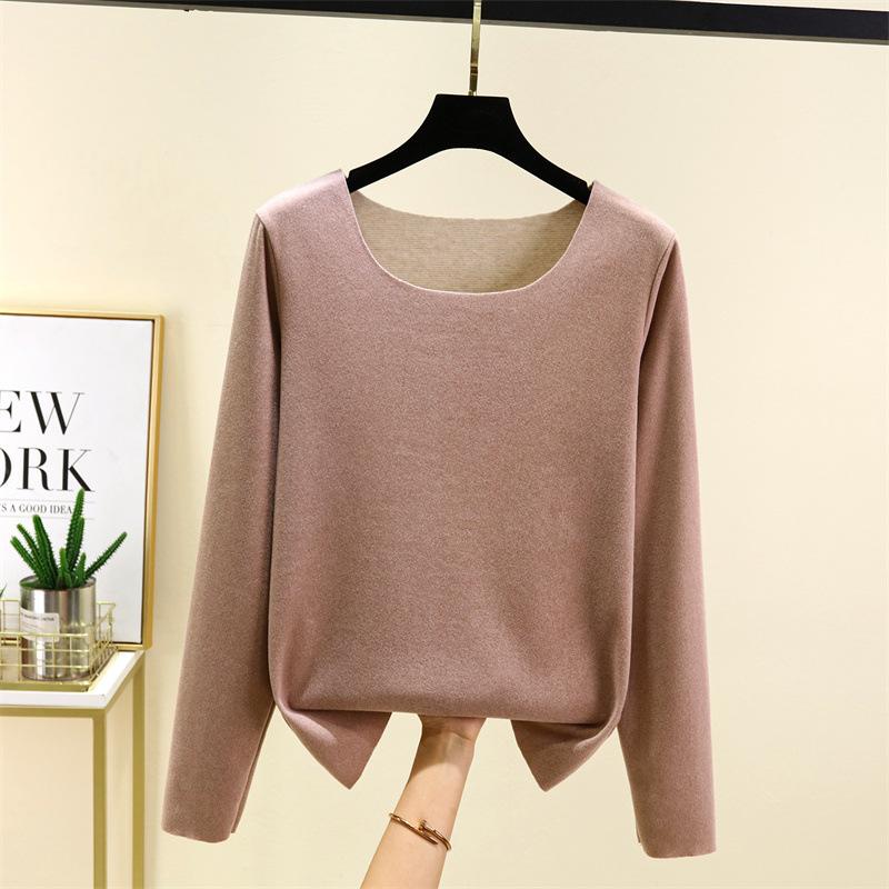 Женское свободное удобное повседневное модное и теплое нижнее белье с бесшовным круглым вырезом и толстым велюровым топом