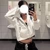 Женский готический уличный укороченный худи на молнии с принтом из букв Повседневный топ