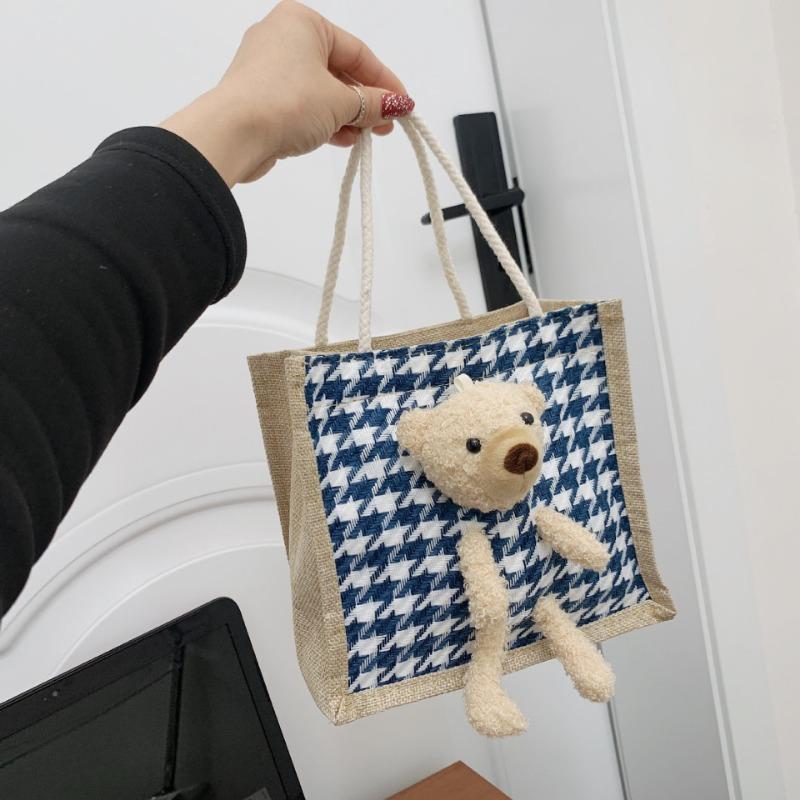 Simple Fashion Cute Bear Handbag Cartoon Canvas Bag Portable Fabric
