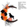 Halloween Moon Crow Wreath for Front Door Gothic Twig Wreath with Artificial Flowers Pumpkin Dead Branches for Indoor Outdoor Home Wall Window Decor