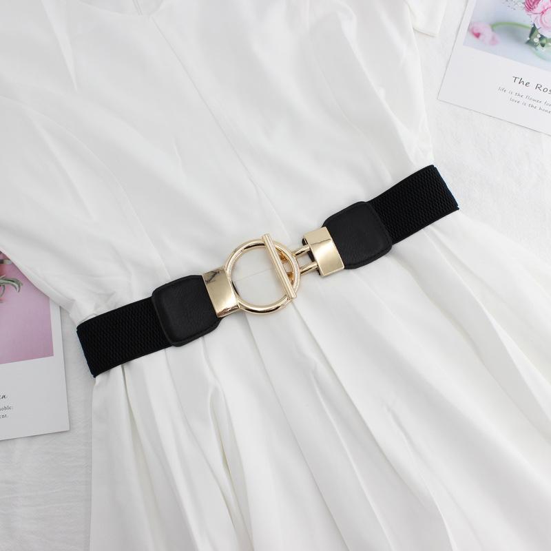 4Cm Dress Waist Elastic Elastic Elastic Wide Waist Seal Simple Gold Round Buckle Women'S Decorative Belt Four Sizes