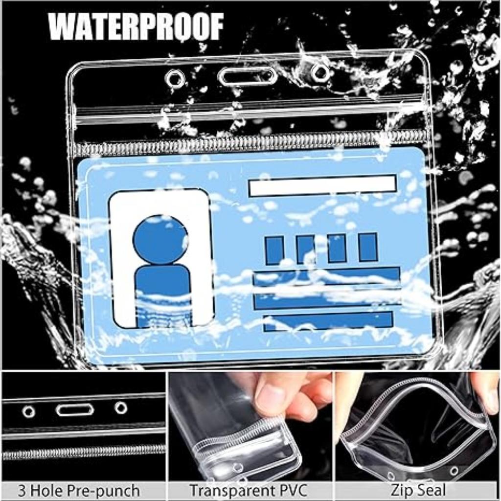 Набор из 12 пластиковых прозрачных горизонтальных бейджей, держателей для удостоверений личности и 12 черных шнурков с зажимами для бейджей