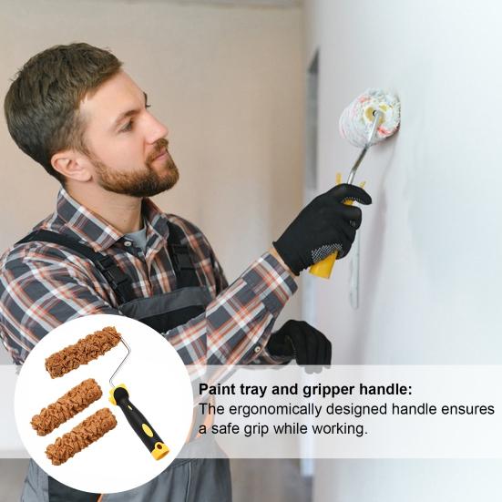 3Pcs Handheld Paint Roller Kit Ergonomic Handle Washable Reusable Multipurpose Paint Rollers Texture Pattern Roller Brush Tools