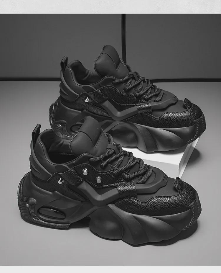 2024 Men's White High-Top Shoes with 12cm Invisible Height Increase, Air Cushion, Thick Sole, Fashionable Dad Sneakers