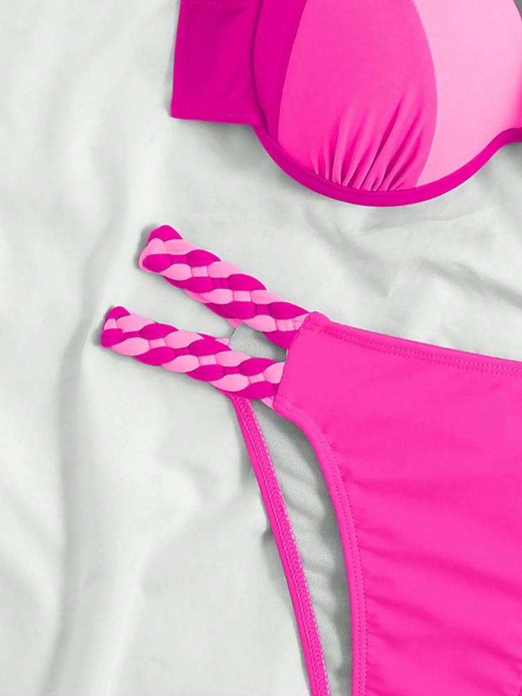 Лето Новое бикини для пляжной вечеринки женский сплит сплошной цвет стальная пластина сексуальный купальник бикини с контрастной строчкой