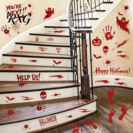 PVC Scary Footprint Decals Halloween Horror Stickers, with Spooky Handprints Footprints Printed, Self-adhesive Skeleton Wall Art Decals, for Party And