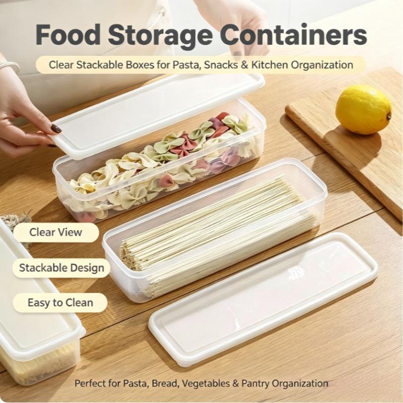 Прямоугольные прозрачные пластиковые контейнеры для хранения продуктов с герметичными крышками, штабелируемые коробки для хранения лапши, спагетти, макарон для кухонного шкафа, сухих продуктов, закусок