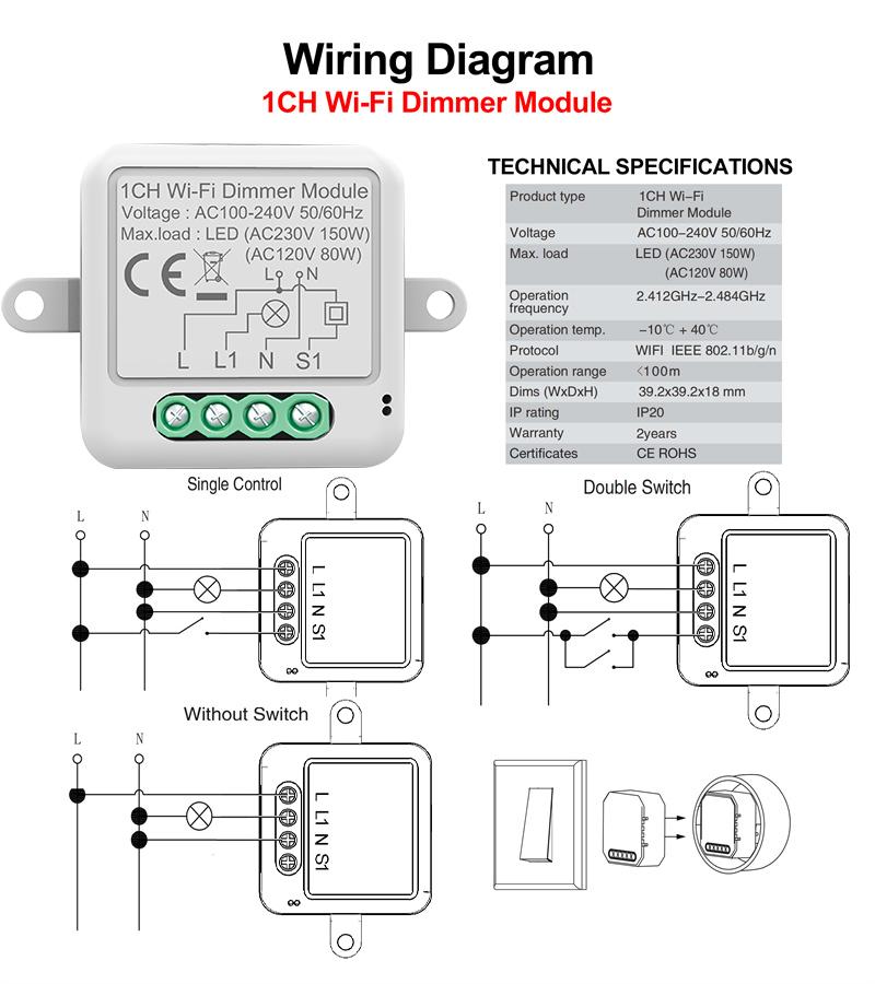 Himojo Tuya Wifi ZigBee Wireless1/2Gang Module Mini Dimmer Interrupter Remote Control Electric Circuit Smart Breaker Switch