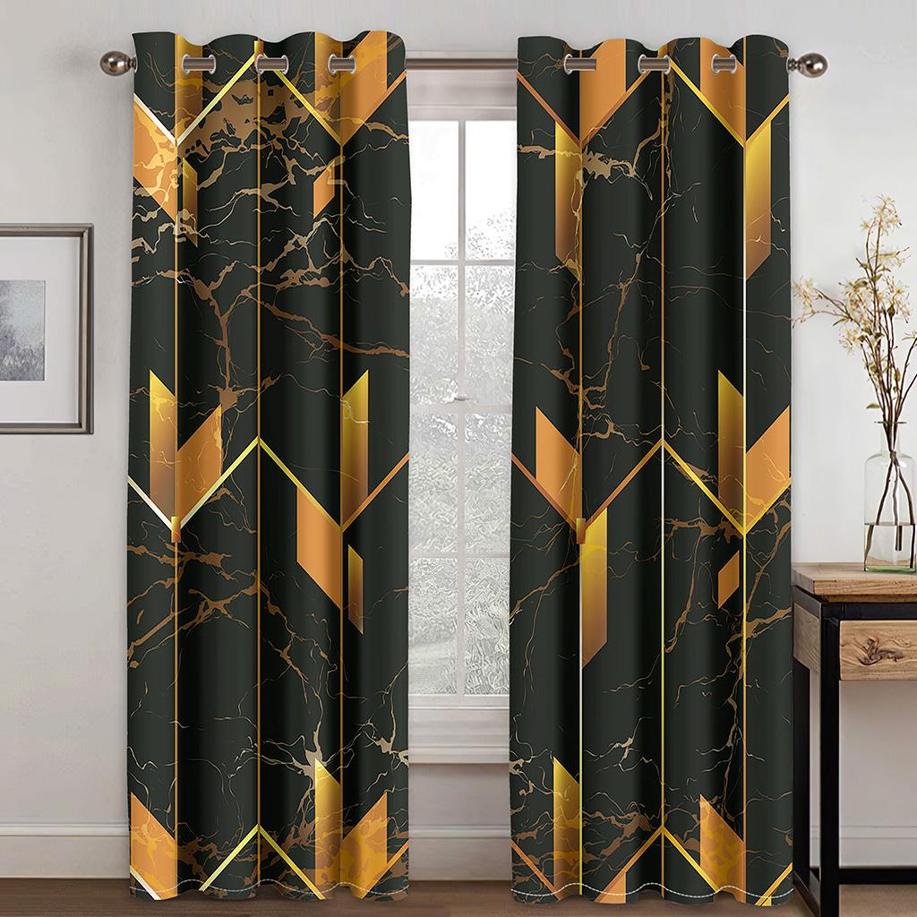 2pcs Geometric Abstract 3D Art Painting Curtain With Rod Pocket Mount Digital Printed Curtains Polyester Material Living Room