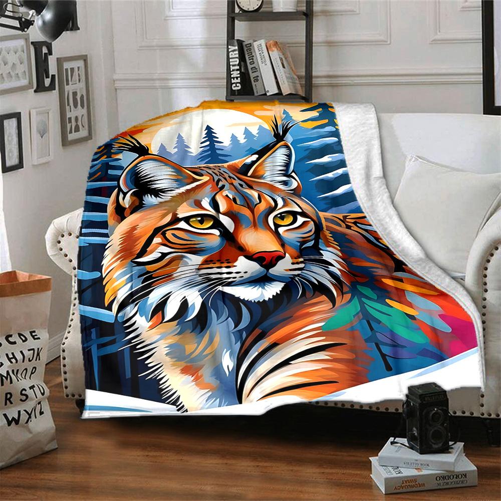 1PC Wildcat Forest Print Blanket, Soft Throw Blanket - Warm & Cozy for Couch, Bed, Office, and Travel yy250912188