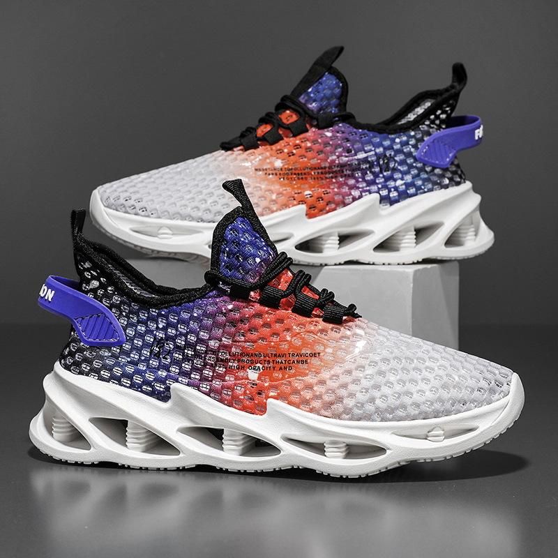 Модная мужская обувь из сетчатой ткани, летние дышащие повседневные трендовые амортизирующие сетчатые туфли, мужские модные ажурные проницаемые кроссовки