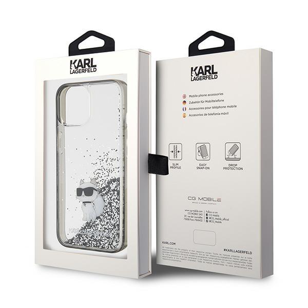 Karl Lagerfeld Klhcp15Slkcnsk Чехол для iPhone 15 / 14 / 13 6.1 Прозрачный Жесткий Чехол Жидкий Глиттер Choupette