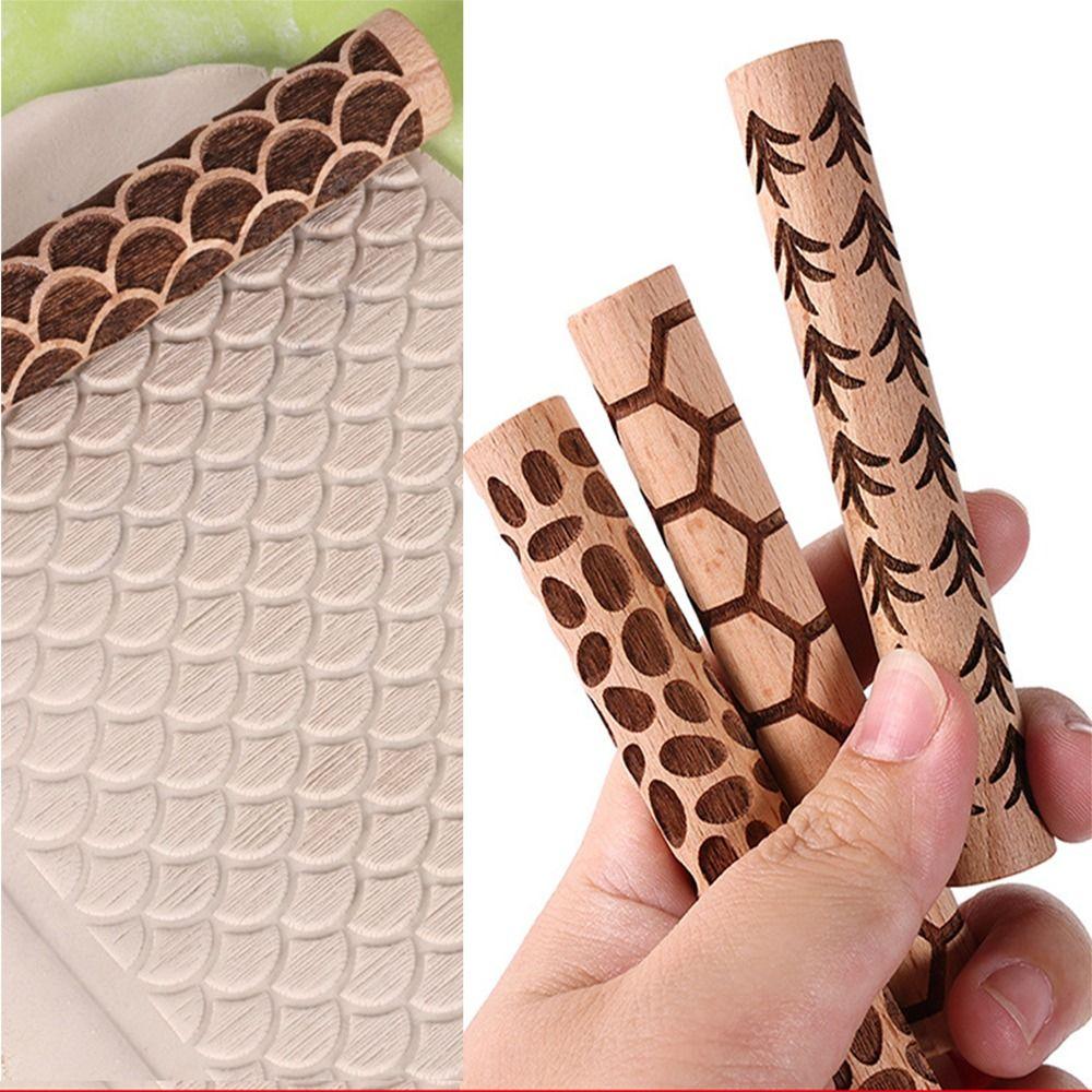 Портативный деревянный прижимной валик 3D Rolling Stick Texture Roller для глиняных инструментов