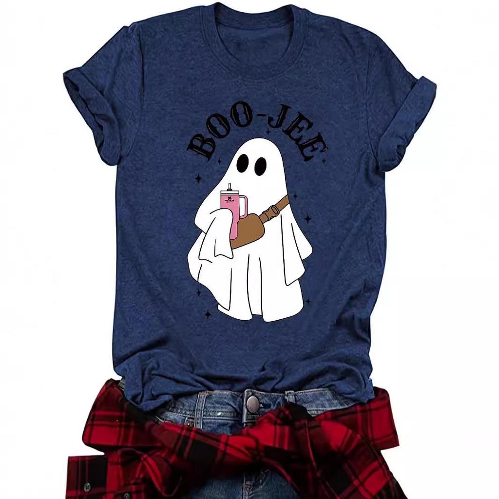 Women's Summer Ghost Pattern Short Sleeve Halloween T-Shirt