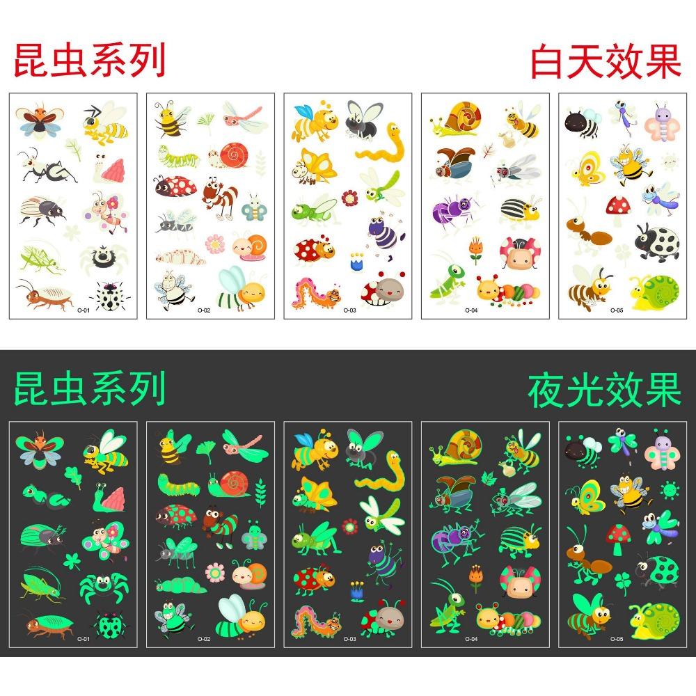 5/10Sheets Luminous Tattoo Anime Stickers Toy Children Body Art Temporary Fake Tattoos Waterproof Cartoon Unicorn Animal Mermaid