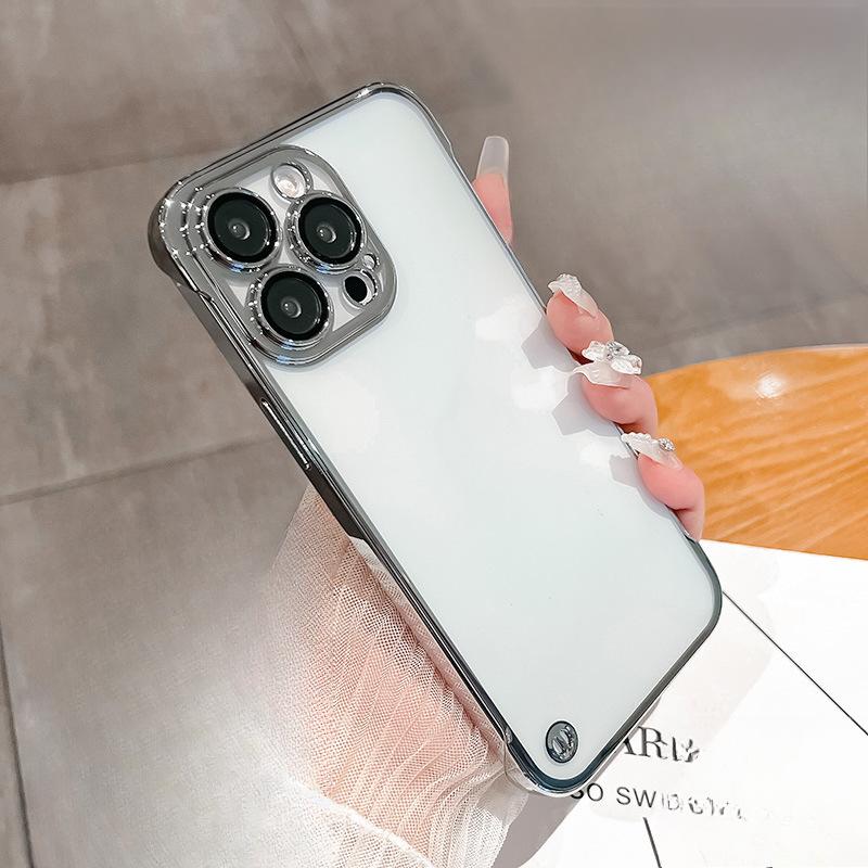 Гальванизированный безрамочный чехол для телефона, Подходит для iPhone16, Apple 15pro, Прозрачный защитный чехол, Полностью закрывающий 14 объективов