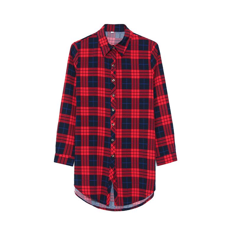 Женское клетчатое платье-рубашка: Пижама бойфренда в корейском стиле с длинными рукавами и средней длиной в красном, синем и желтом цветах. Стройный, но свободный и сексуальный.