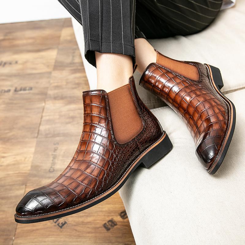 Luxury Chelsea Boots for Men Waterproof Man Ankel Boots Business Dress Boots Pointed Toe High Top Botas Masculino Leather Shoes