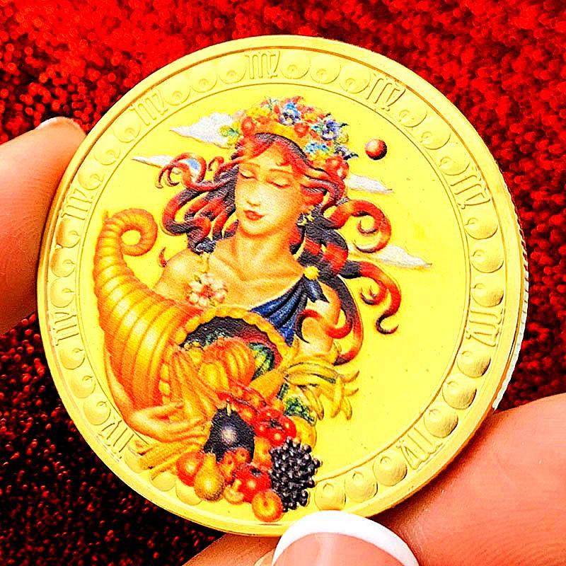 Twelve zodiac signs, color printing, Scorpio, gold-plated color printing commemorative medal, Gemini of love, decorative gold coin, Libra coin