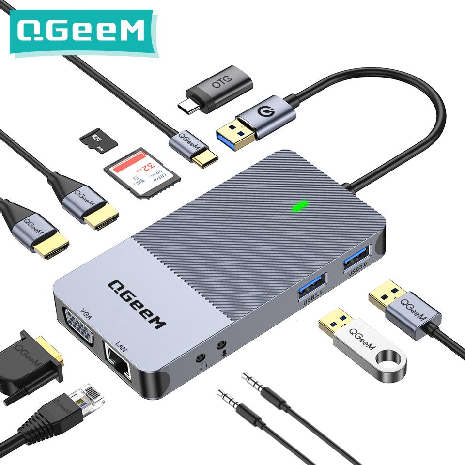 QGeeM Док-станция USB-концентратор 3.0 с тройным дисплеем, двойной HDMI VGA USB-адаптер-разветвитель для ноутбуков Xiaomi USB3.0-концентратор Аксессуары для ПК