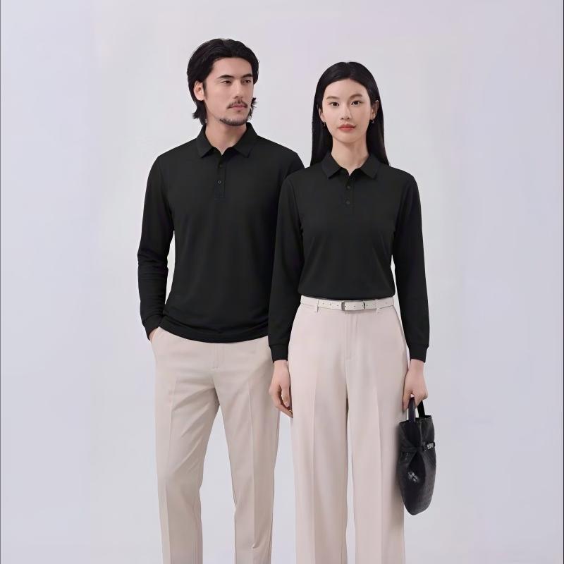 Qiaogerui Unisex Waffle Knit Long Sleeve Polo Shirt