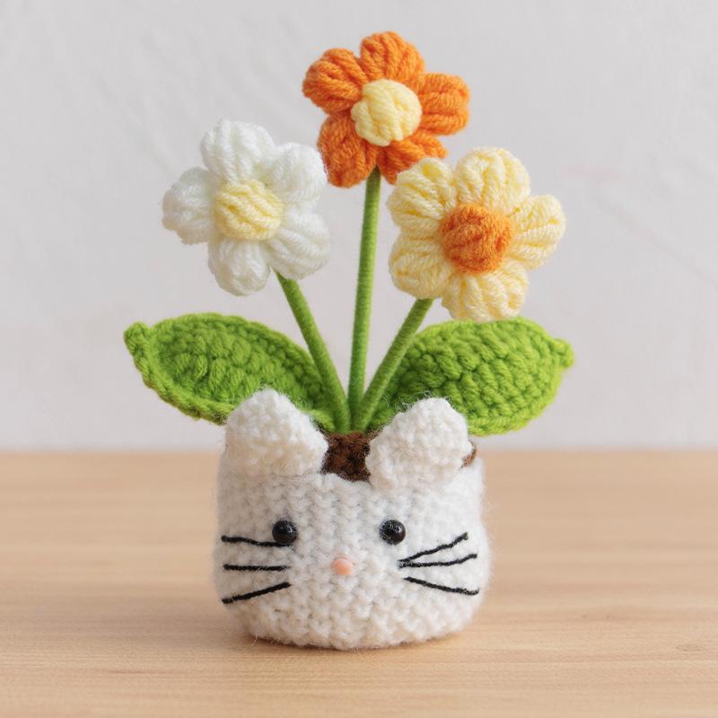 New Animal Crochet Flower Pot Cute Handwoven Flowers Knitting Flower Bookshelf Car Decoration Friends Gifts