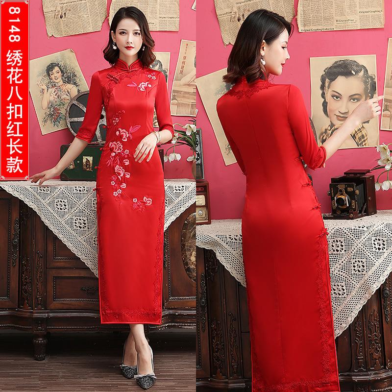 Современное платье-чеонгсам большого размера с вышивкой из шелка и винтажным шанхайским воротником, облегающее