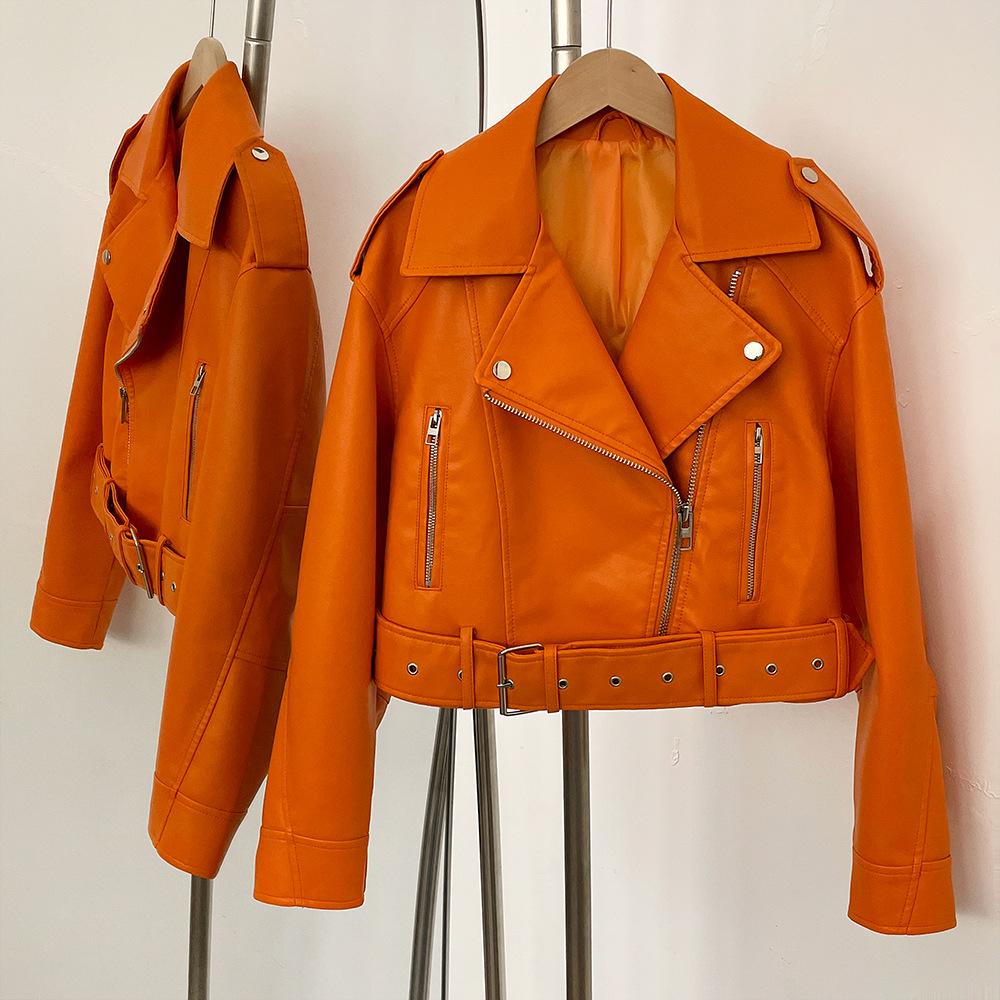 Spring leather jacket European goods Small man Short leather jacket Women's high-end sense Spring and Autumn locomotive jacket Skinny PU leather