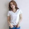 Women Summer T-shirt V-neck Short Sleeve Slim Fit T-shirt Solid Color Pullover Tops Stretchy
